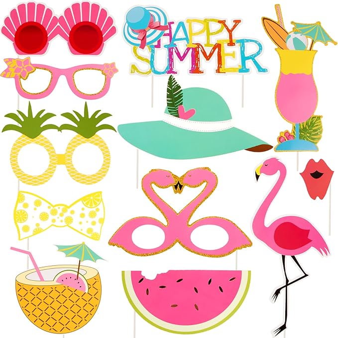 12 Pcs Summer Photo Booth Props Beach Summer Pool Party Decorations