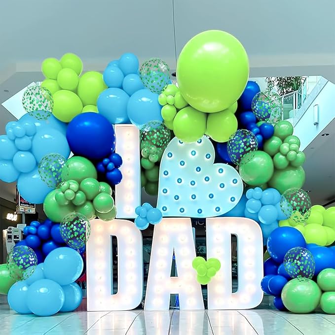 Blue Green Balloons 12 Inch Royal Blue Fruit Light Green Confetti
