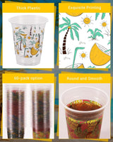 60 Pack Hawaiian Party Luau Tiki Cups 12 oz Disposable Plastic Cups