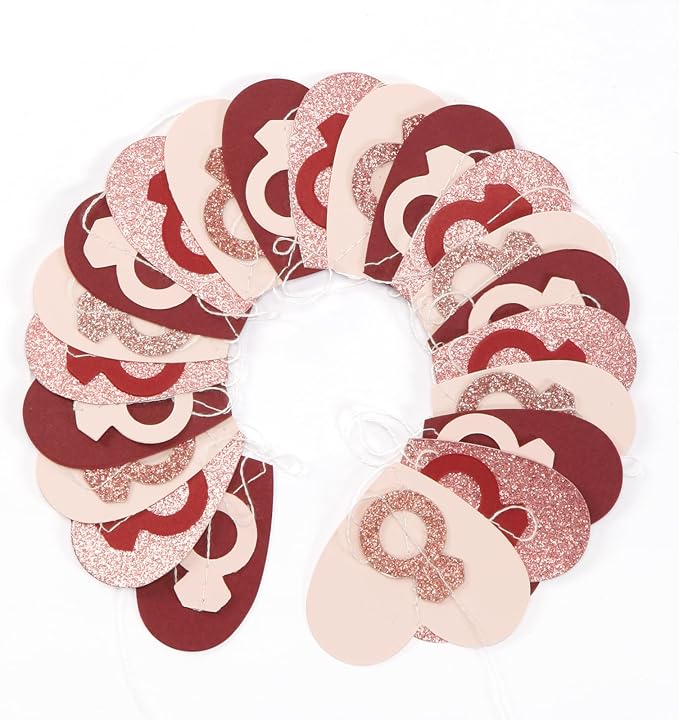Rose-Gold Pink Burgundy-Red Heart-Ring Garland - 52Ft Engagement