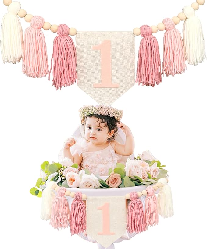 Boho Pink Handmade 1st Birthday High Chair Banner First Highchair