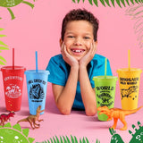 Mifoci 12 Pcs Dinosaur Party Favor 24 oz Plastic Cup with Lids and