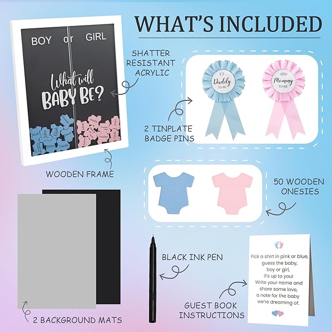 Gender Reveal Voting Board Game Wooden Frame Keepsake Baby Reveal