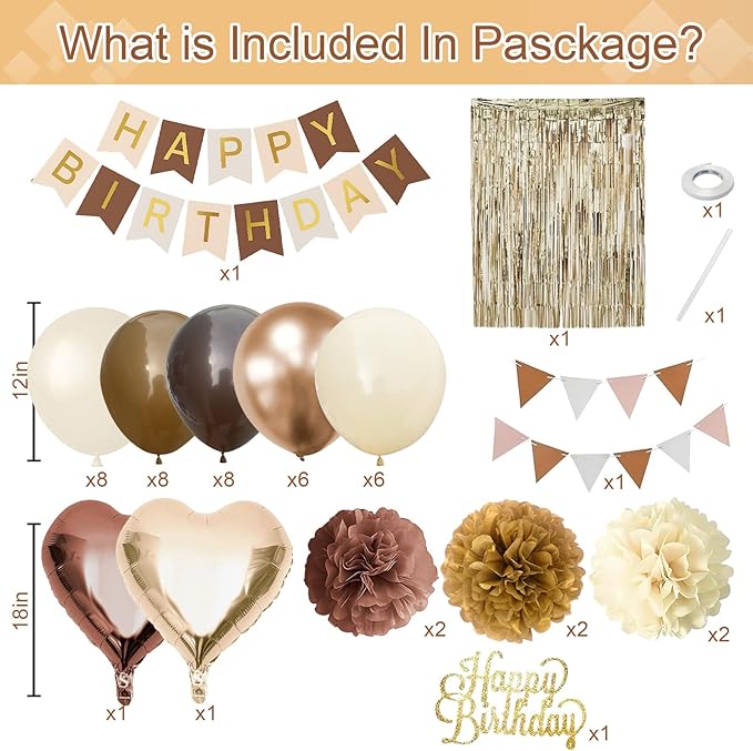 Brown Birthday Decorations Tan Beige Cream Neutral Boho Balloons