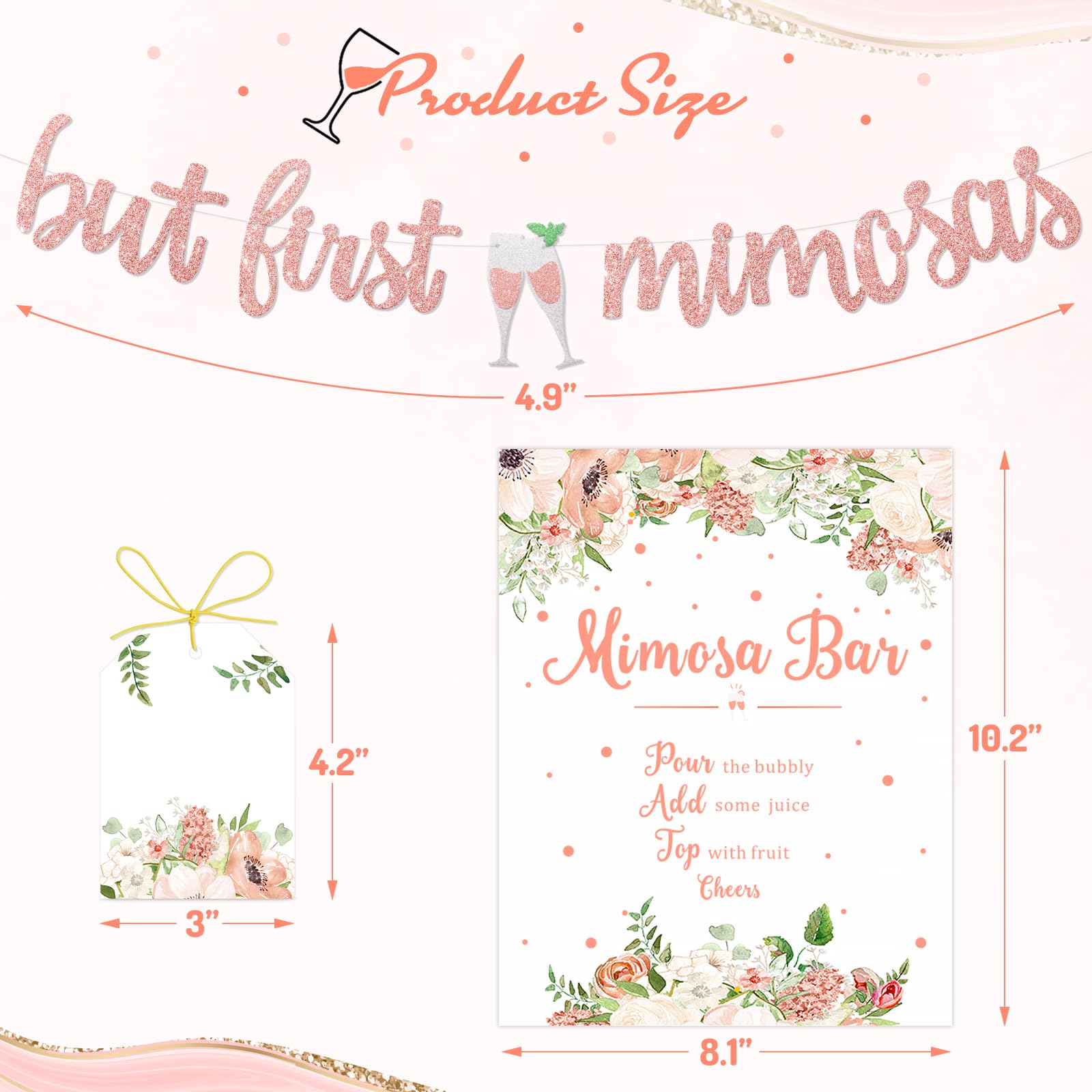 Faisichocalato Mimosa Bar Sign, But First Mimosas Banner, Boho Floral