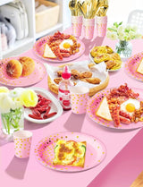 Nkaiso 141 Pieces Pink and Gold Party Supplies, Disposable Party