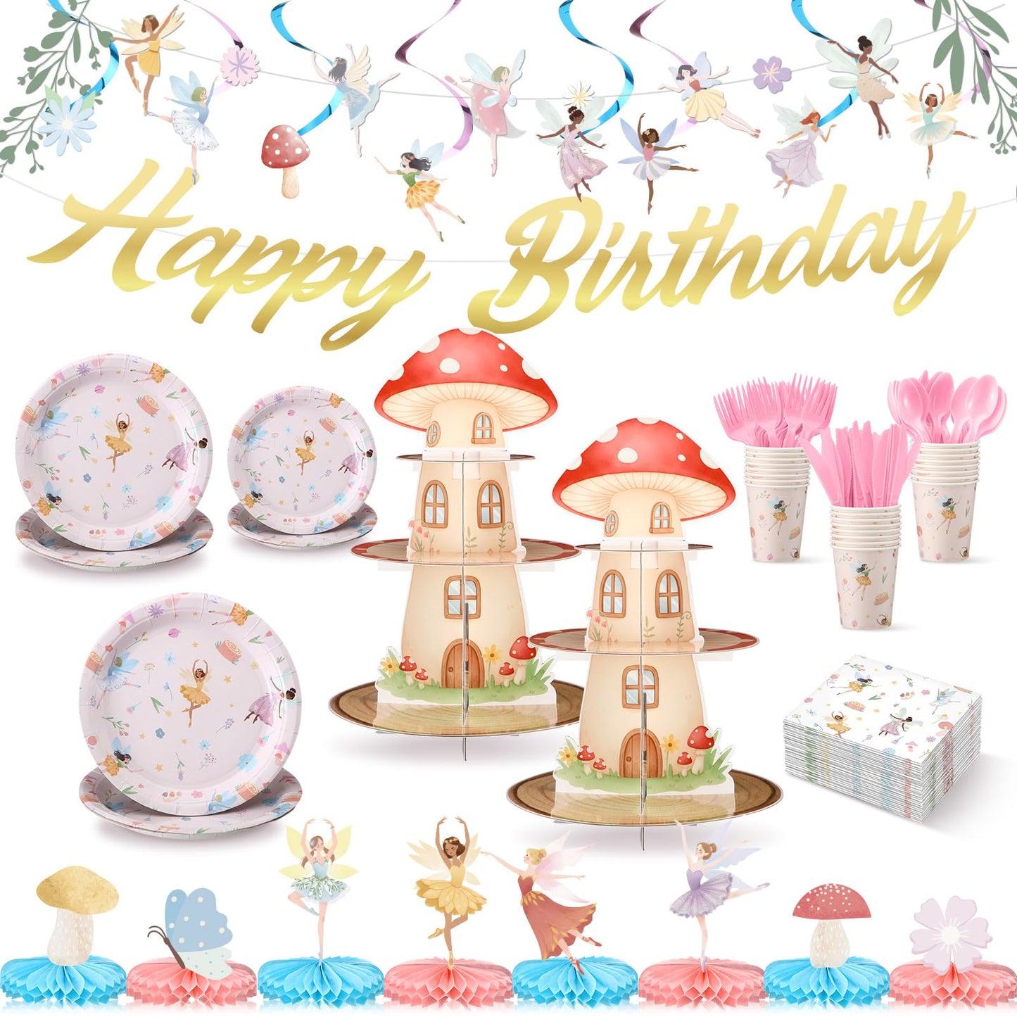 258 Pcs Fairy Birthday Party Decorations Include Disposable Fairy