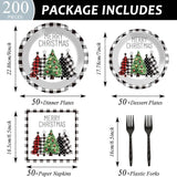 200Pcs Buffalo Plaid Christmas Tree Party Plates Napkins Christmas
