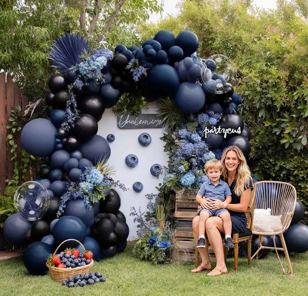 Navy Blue Black Balloon Arch Kit Double Stuffed, Dark Lavender-Blue