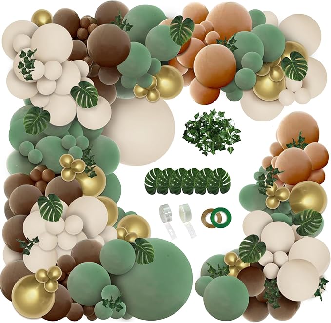 PERPAOL 148pcs Woodland Safari Jungle Wild One Balloon Garland Arch