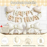 Beige Happy Birthday Balloon Banner, 38Inch Bow Aluminum Foil