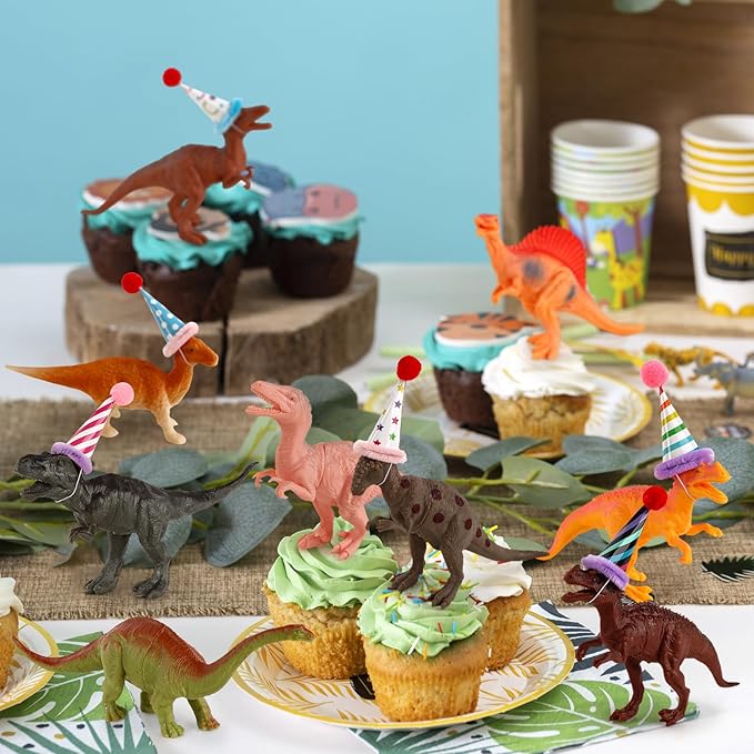 20Pcs Dinosaur Cake Decorations with Mini Birthday Party Hats
