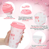 Yungyan 24 Sets Pink Bow Party Favors Goodie Cups with Lids and Straws