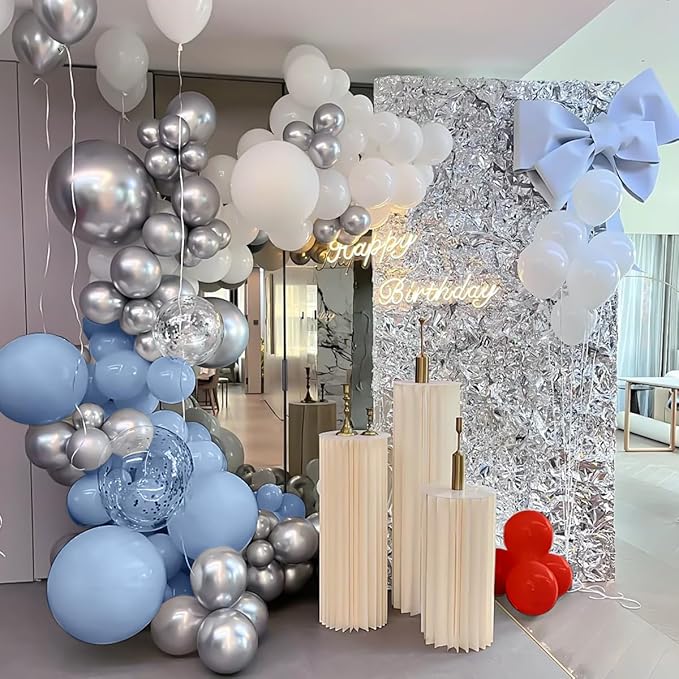MEBAY Dusty Blue Gray Red Silver Balloon Arch Kit, 141 Pcs Dusty Blue