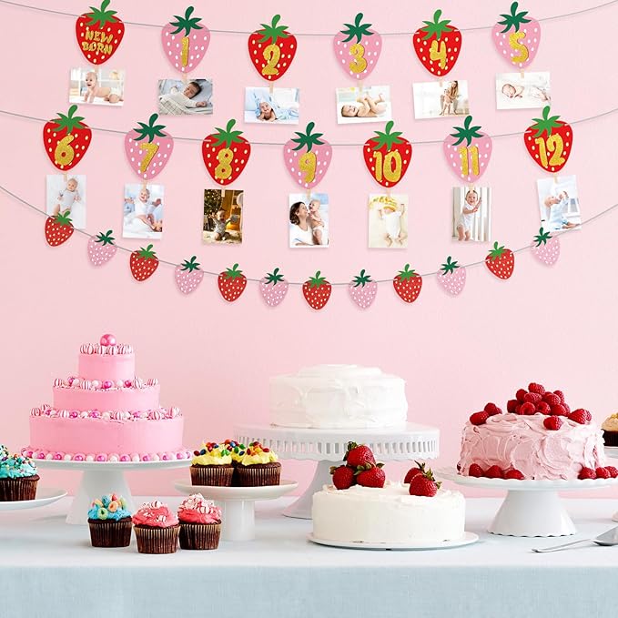 Strawberry First Birthday Party Decoration Berry 1st Monthly Photo