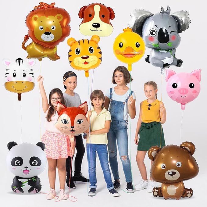 10 Pcs Safari Animal Balloons for Jungle Birthday Party Decorations -