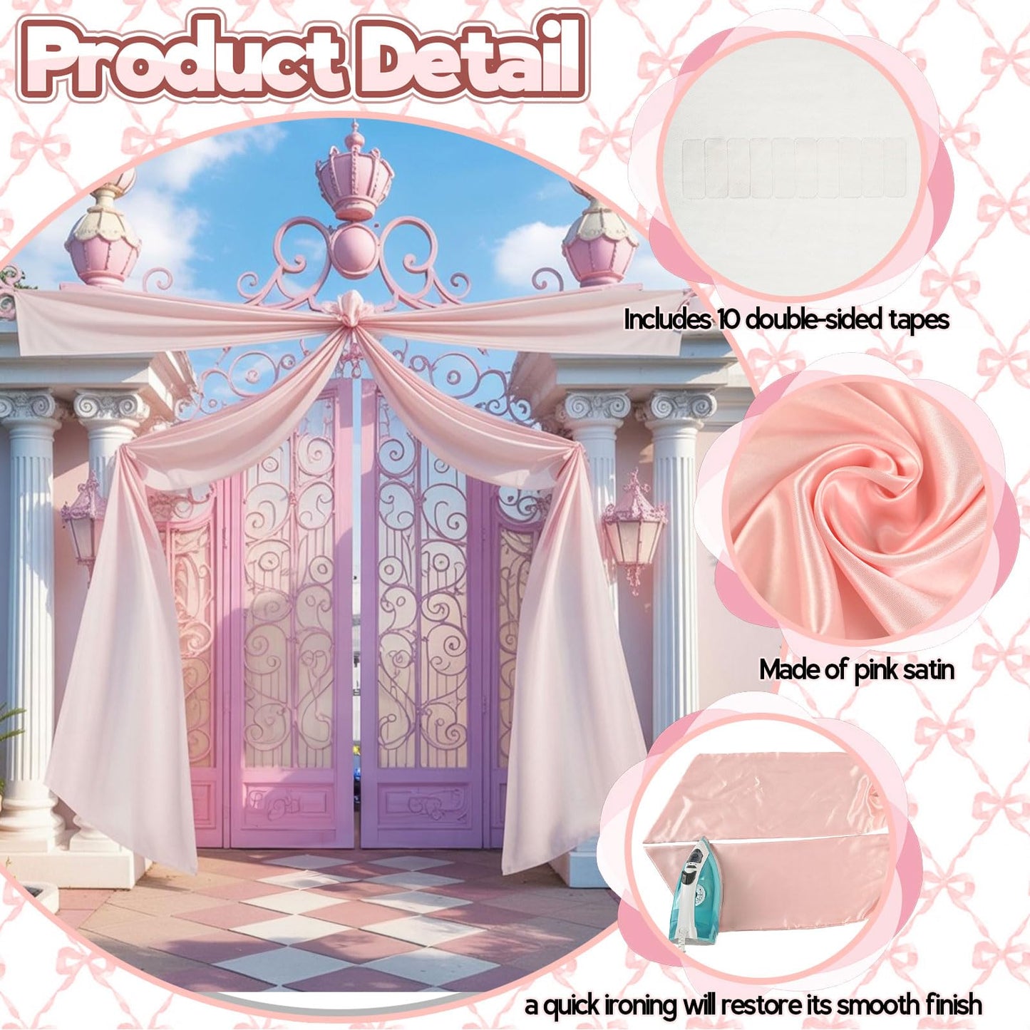 Froova 122 x 70 Inch Giant Pink Bow Decor Big Pink Tie Shape Bow Room