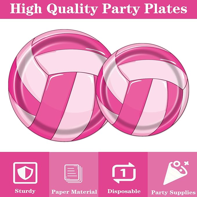 Rakuto Pink Volleyball Party Tableware Decorations for Girls, 96PCS