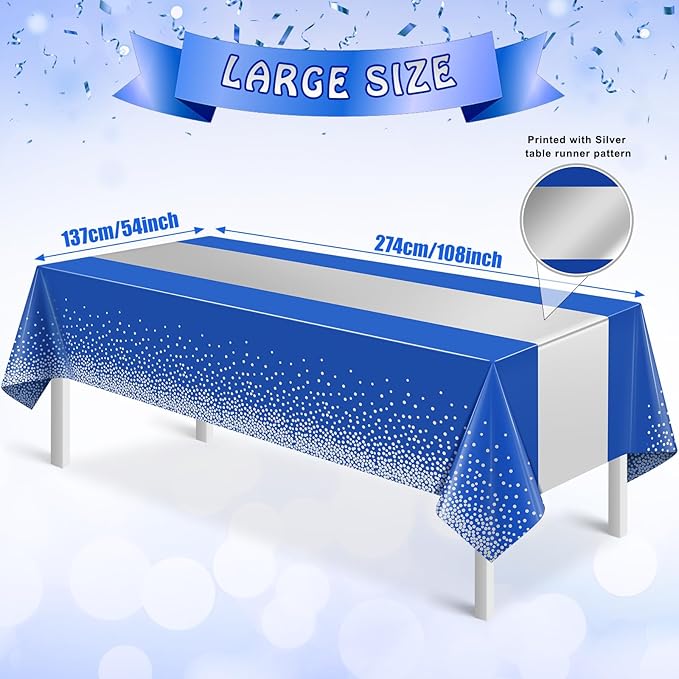 12Pcs Blue Silver Tablecloth Party Decorations,Plastic Royal Blue