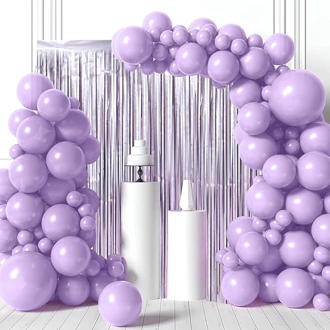 Voircoloria 3 Pack 3.3 x 8.2 ft Light Purple Foil Fringe Backdrop
