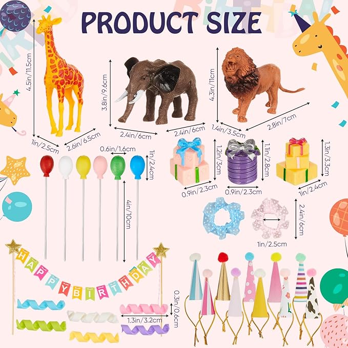 39 Pcs Safari Animal Cake Toppers Party Cake Animal Decorations