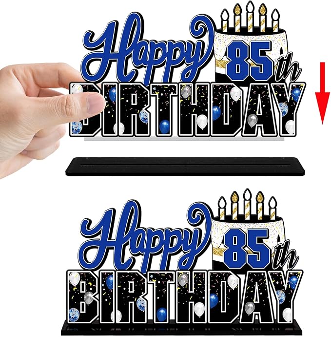 LINGTEER Happy 85th Birthday Blue Acrylic Table Topper Centerpieces