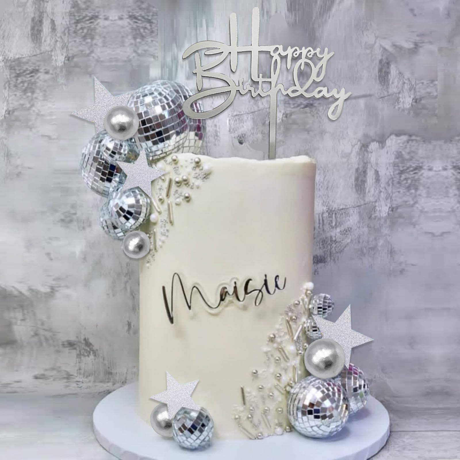 40Pcs Disco Ball Cake Toppers Silver Balls Cake Decorations with