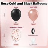 60pcs Rose Gold and Black Balloons 12inch with Rose Gold Confetti