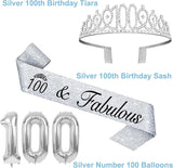 100th Birthday Decorations for Women Silver with 100th Birthday Sash