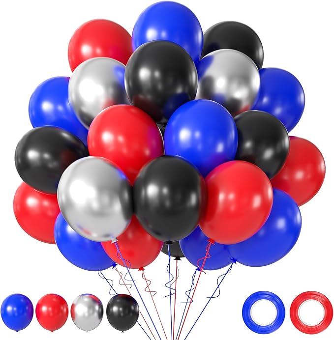 Black Red and Blue Balloons, 50PCS Red and Blue Party Balloons,