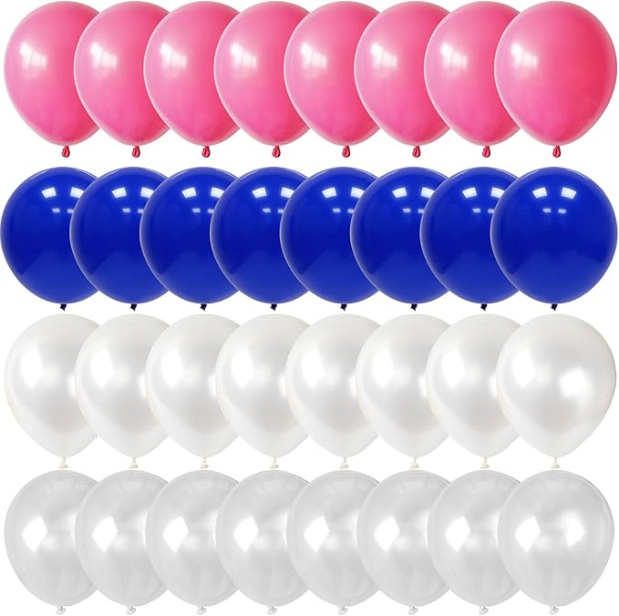 Pink Blue White Balloons, 12 Inch Royal Blue Hot Pink Fuchsia Pearl