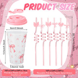 Yungyan 24 Sets Pink Bow Party Favors Goodie Cups with Lids and Straws
