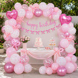 Pink Bow Birthday Decorations, Coquette Party Decor with Happy
