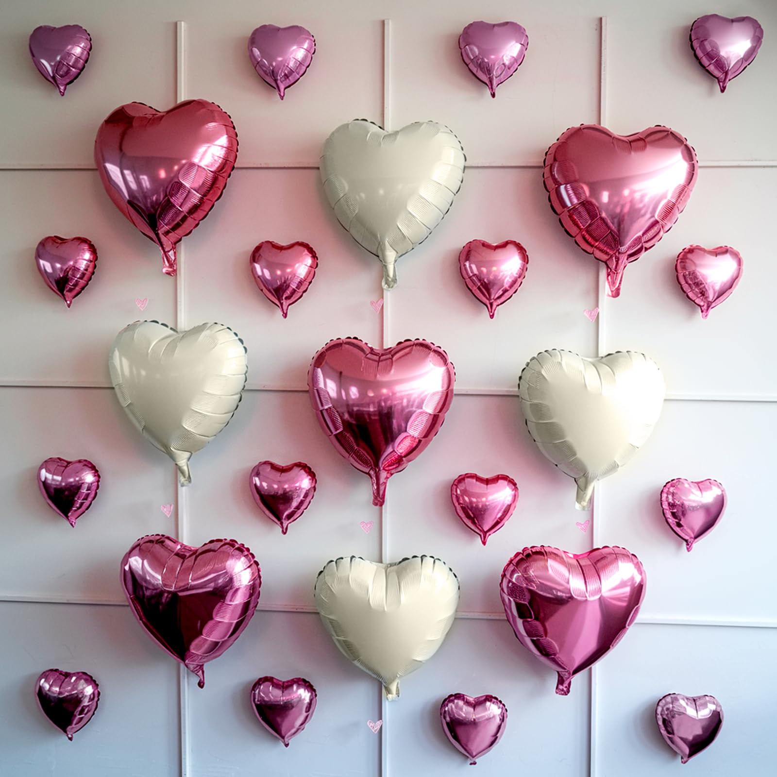 Pink White Heart Balloons, 19PCS Nude White and Pink Heart Shape