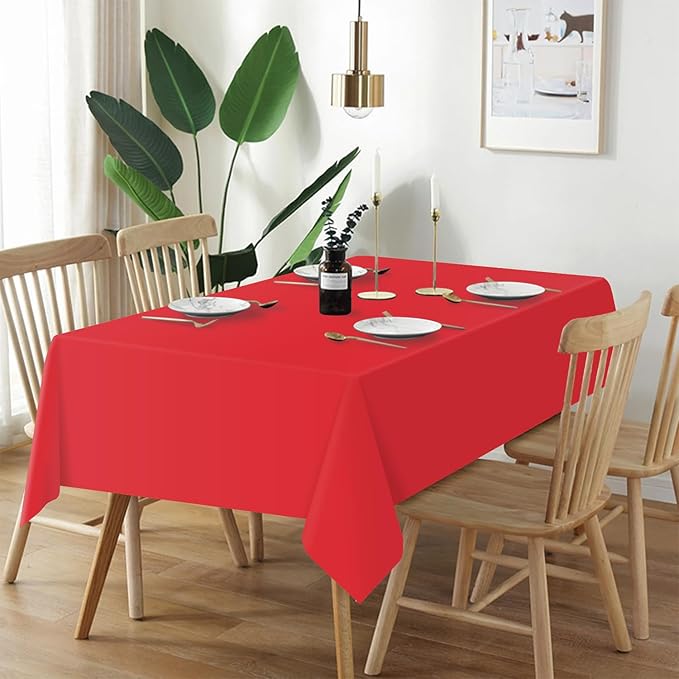 QIKSION Red Plastic Table Cloth Disposable 6 Pack, 54 x 108 Inch