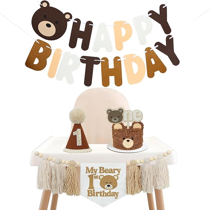 Bear 1st Theme First High Chair Banner For 1st Birthday Party