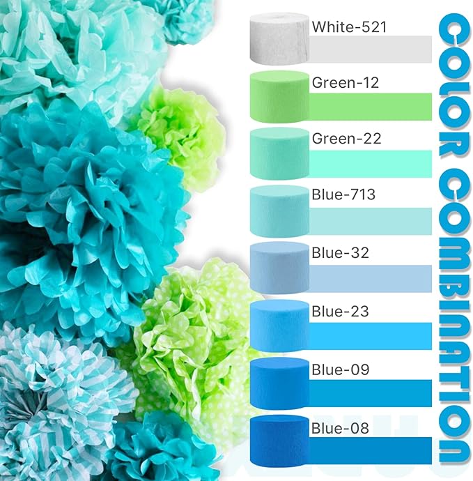 PartyWoo Light Blue Crepe Paper Streamers 4pcs 328ft Pack of Slate
