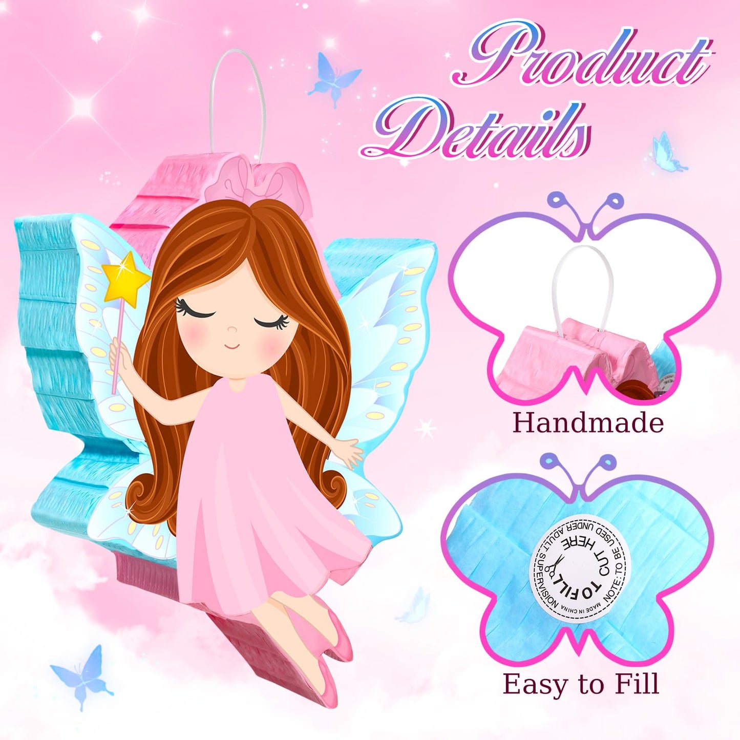 Threan Princess Piñata Fairy Party Decorations Pink Ballet Piñata