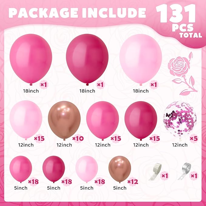 Pink Balloons Arch Kit Garland 131PCS as Pink Decor, Aivatoba