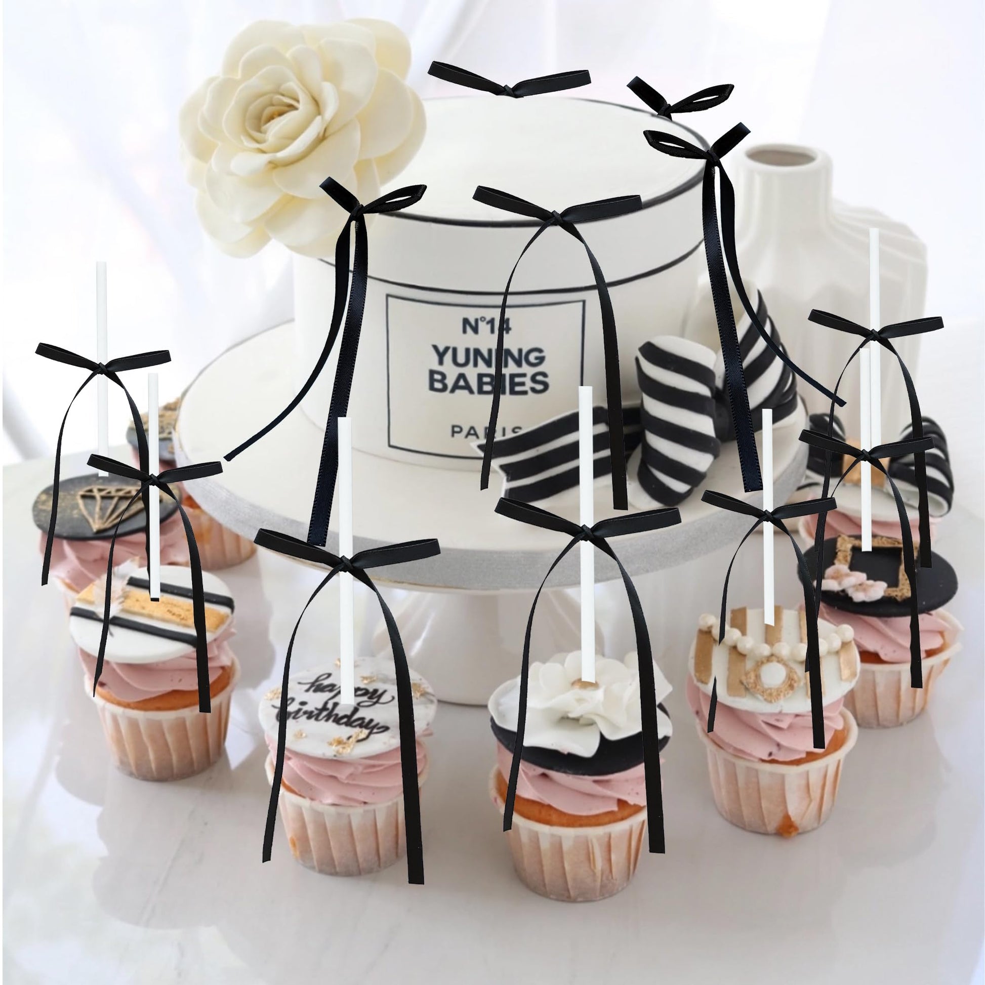 Gyufise 30Pcs Bowknot Cake Toppers Bow Cake Decorations Picks Bab Blac