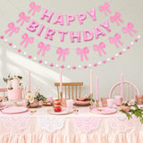 Pre-Strung Pink Bow Birthday Decorations, Reusable Coquette Party