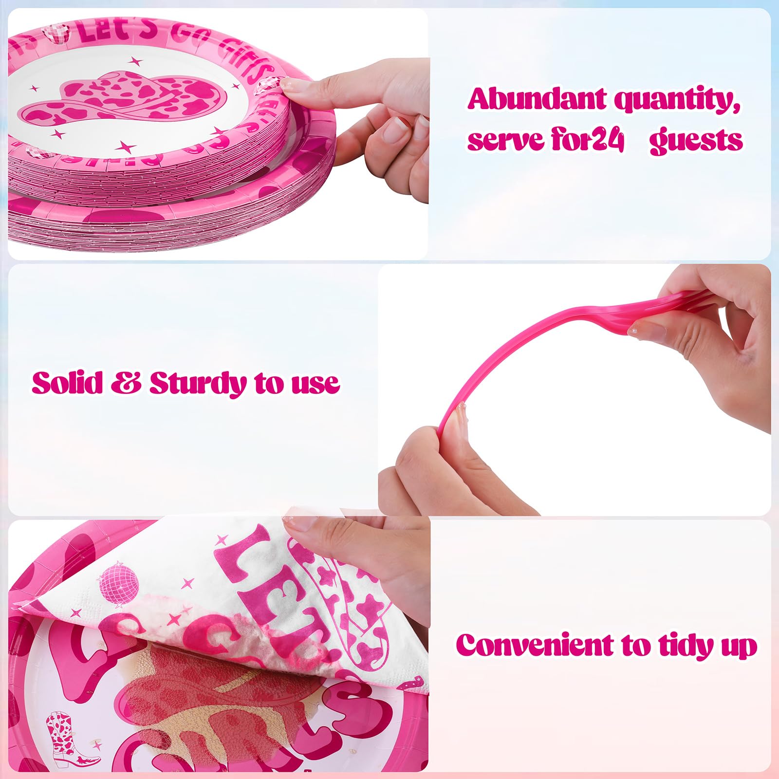 durony 96 Pieces Let's Go Girls Party Tableware Serve 24 Guests