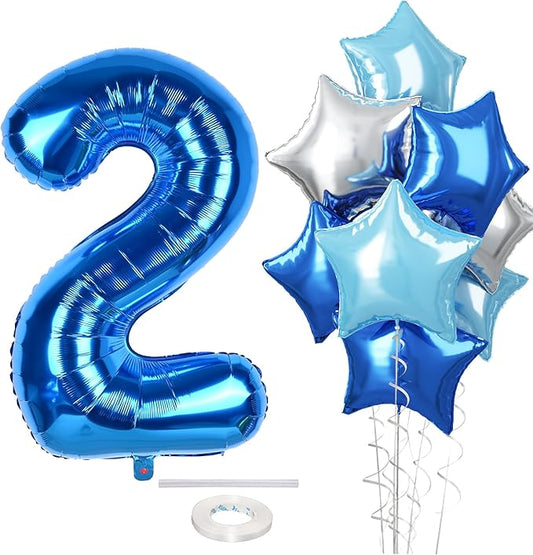 2nd Birthday Balloon for Boys, 40 Inch Number 2 Dark Blue, Large Foil