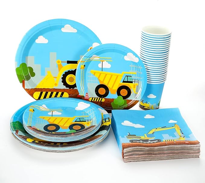 Construction Birthday Party Supplies Set 97 Pieces For Kids Serves