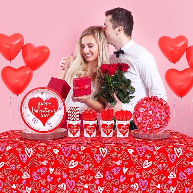 Happy Valentine's Day Party Supplies Red Heart Love Disposable Paper