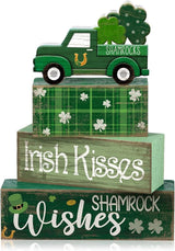 4 Pcs St Patrick's Day Table Decoration Wooden Shamrocks Truck St