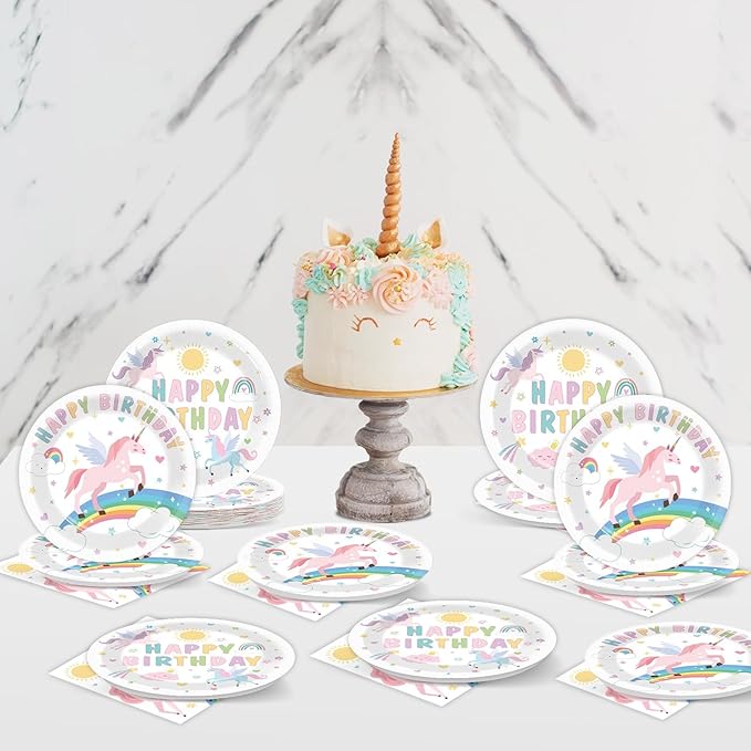 96Pcs Pastel Unicorn Party Supplies Unicorn Paper Plates Napkins