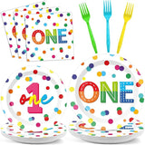 96pcs Rainbow 1st Birthday Plates and Napkins Confetti Happy