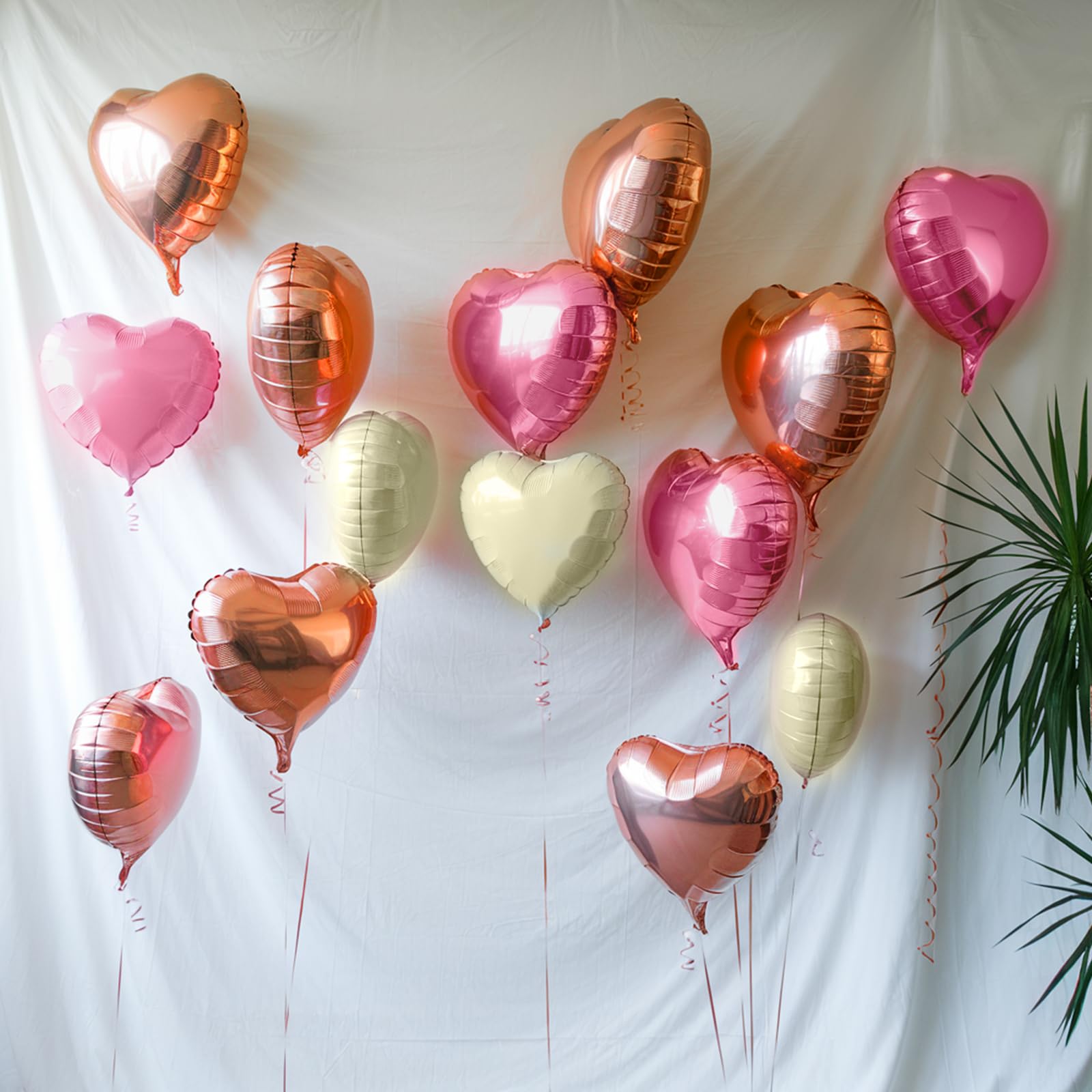 Pink White Heart Balloons, 19PCS Rose Gold and White Heart Shape