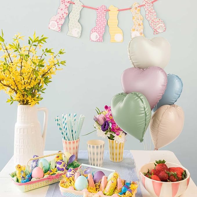 Pastel Colorful Heart Foil Balloons, 10PCS Assorted Rainbow Helium